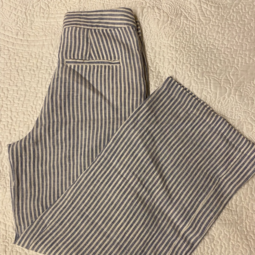 Tahari Wide Leg Pinstripe Linen Pants